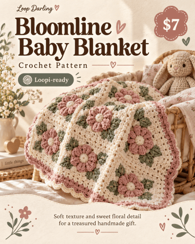 AI-generated demo artwork for Bloomline Baby Blanket; no pattern download exists