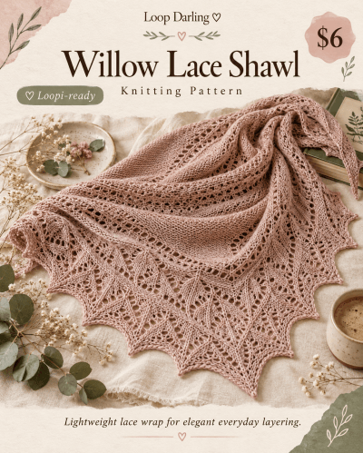 AI-generated demo artwork for Willow Lace Shawl; no pattern download exists